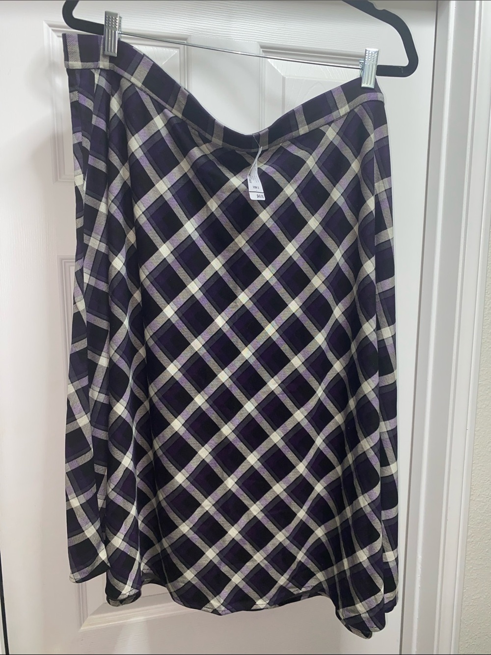 CJ Banks Black and Purple Plaid A-Line Skirt